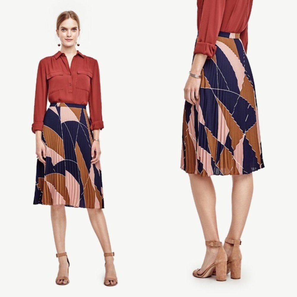Ann Taylor Mosaic Midi Pleated Skirt